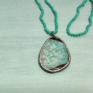 Green Agate Necklace Pendant, Multi-Gemsto…